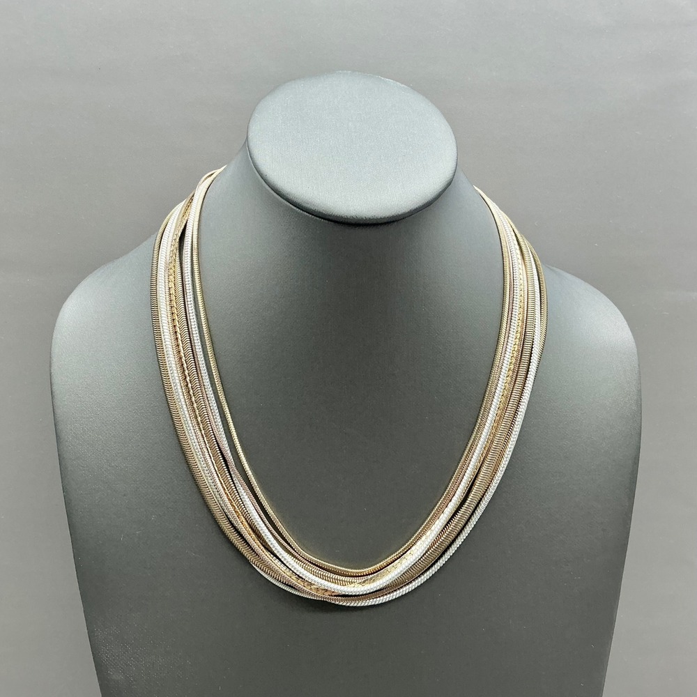 Multi Strand Snake Chain Necklace Women Gold Silver Copper Tone Mixed Metal